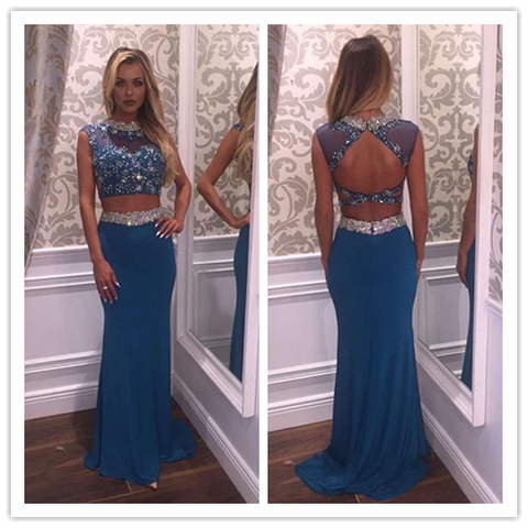 Two Pieces Real Made Beading Prom Party Dresses