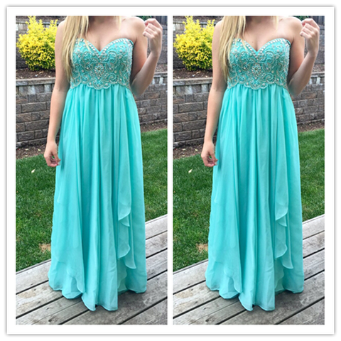 A-Line Beading Real Made Prom Dresses