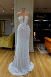 A-Line Party Dress Sparkling Gorgeous White Sequins Strapless Prom Dress Online
