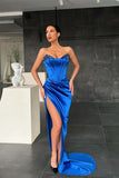 Party Dress Royal Blue Mermaid Long Prom Dress Split With Sequins