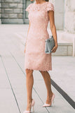 Formal Blush Pink Lace Knee Length Prom Dresses Women Dress