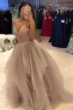 Spaghetti Straps Formal Evening Dress Dusty Rose V-Neck Tulle Stylish Long Puffy Prom Gown