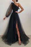 Black Princess Long Formal Evening Dress A Line Tulle Prom Dresses