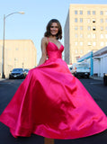 Shiny A-line Spaghetti Straps Lace-up Pink Satin Prom Dresses, Formal Gowns