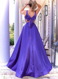 Chic Ball Gown Sleeveless Satin Long Prom Dresses, Long Evening Dress