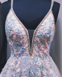A Line Embroidery Spaghetti Straps Beaded Evening Gowns Chic Long Prom Dress