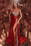 Party Dress Gorgeous Strapless Mermaid Red Long Prom Dress Split Long With Sequins