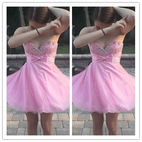 Colorful Pink Cute Homecoming Dresses Prom Dresses - Laurafashionshop