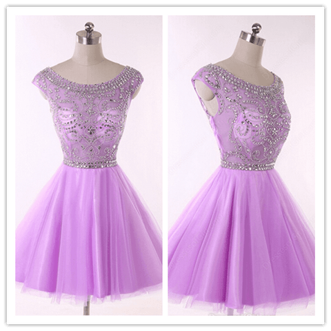 Lilac Tulle Short Prom Gown Lilac Cocktail Dress Prom Dresses - Laurafashionshop