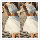 Two Piece White Tulle 2 Pieces Cocktail Dresses Prom Dresses - Laurafashionshop