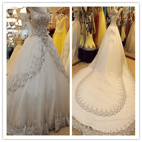 Lace Up Long princess beading sweetheart back wedding dress - Laurafashionshop