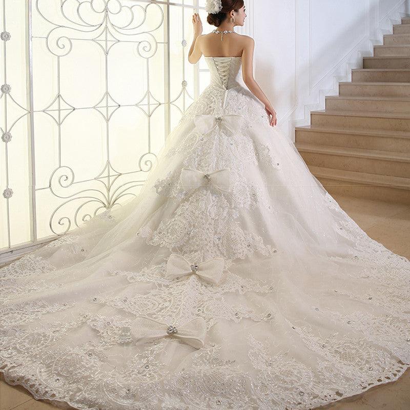 Ivory Color Plus Size Long Train Slim Royal Wedding Dress – Laurafashionshop