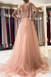 A line Tulle Formal Evening Dress Sweetheart Pink Long Prom Dress