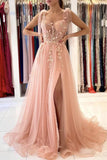A line Tulle Formal Evening Dress Sweetheart Pink Long Prom Dress