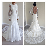 White Lace Mermaid Long Sleeves Wedding Dress - Laurafashionshop