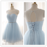 Beading Sparkly Sky Blue Fitted Silver Cocktail Dress Prom Dresses Homecoming Dresses - Laurafashionshop