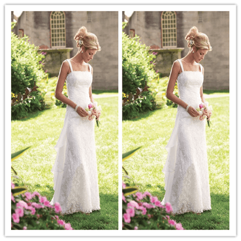 Lace Long Spaghetti Straps Wedding Dresses - Laurafashionshop