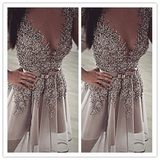 Backless Short Grey Sequined Prom Dresses - Laurafashionshop