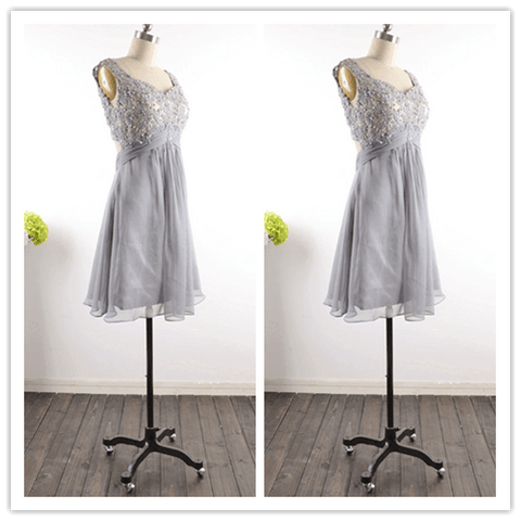 Silver Grey Modest Tulle Prom Dress - Laurafashionshop