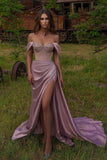 Party Dress Off-the-Shoulder Beadings Sweetheart Mermaid Prom Dress Split