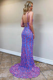 V-Neck Formal Evening Dress Mermaid Spaghetti Straps Long Prom Dresses