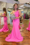 Graduation Evening Dresses Two Pieces One Shoulder Hot Pink Formal Long Prom Dresses
