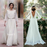 Long Sleeves V Neck Backless Lace Beach Cheap Wedding dressBridal Gowns