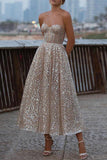 Sparkly School Party Dress Strapless A Line Ankle Length Prom Dresses