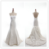 Organza White Mermaid/Trumpet V-neck With a Train Wedding Dress with Ruffles