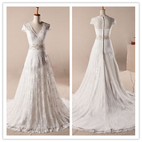A Line Lace Detachable Chiffon Tail Wedding Dress