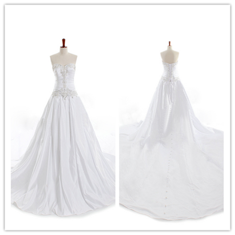 Beaded A Line Sweetheart Long Wedding Bride Dresses