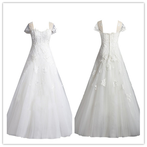 Lace AppliquesPrincess Cap Sleeves Bridal Wedding Dress