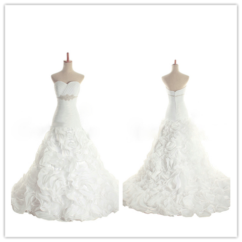 Strapless Simple A-line Sweep Train Chiffon Wedding Dress with Beads and Pleats
