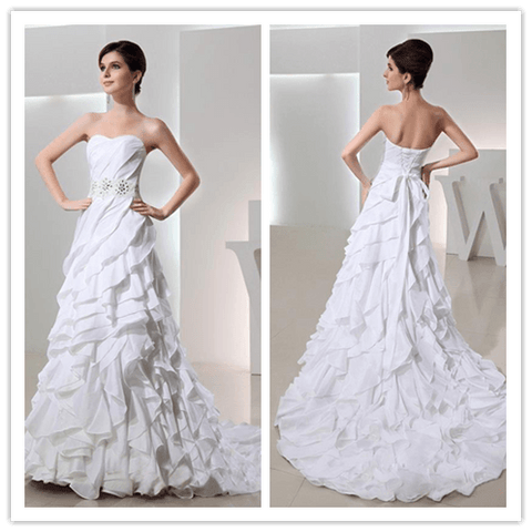 A-line Sweep Brush Train Chiffon Sweetheart Wedding Dresses - Laurafashionshop