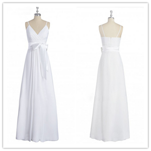 Floor-length Perfect Column Chiffon V-neck Draped Wedding Dresses