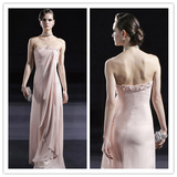 Beaded strapless Custom Charming draping chiffon beautiful peachy pink pageant dresses