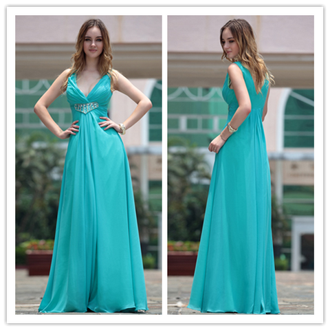 New Fashion V Neck V Back Turquoise Designer Dresses