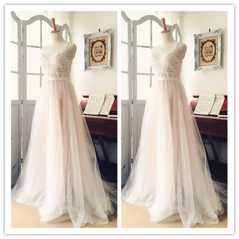 A-Line Appliques V-Neck Modest Beach Wedding Dresses