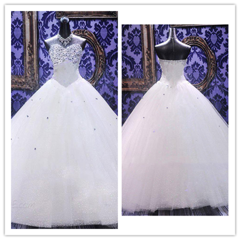 Beaded Strapless Luxurious A Line Princess Wedding Dress Gowns