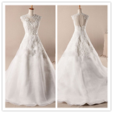 Sleeveless A-line Scoop Neck Court Train Beading Zipper Organza Wedding Dress