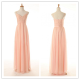 Long Peach High Quality Column Spaghetti Chiffon Bridesmaid Dresses