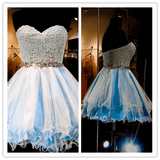 Fitted Tulle Lace Blue Homecoming Dress Prom Dress - Laurafashionshop