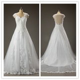 See Through Cap Sleeves White Lace Wedding Gown Dresses