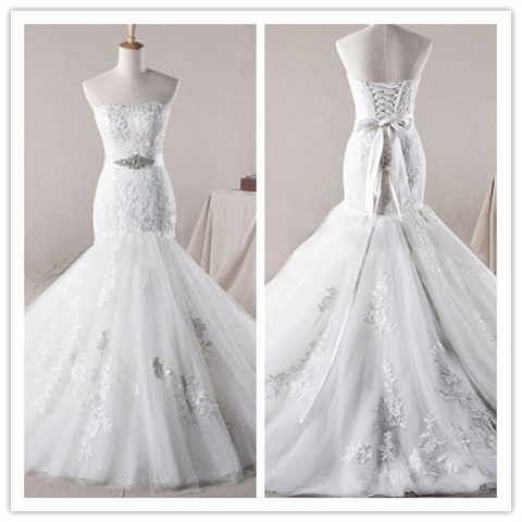 Mermaid Tiered Tulle Wedding Dress with Lace