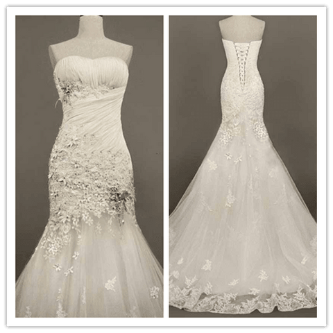 Elegant Sexy Mermaid Lace Organza Evening Bride Wedding Dress - Laurafashionshop