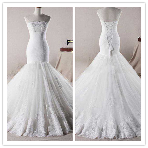 Tulle Lace Strapless Mermaid Trumpet Bridal Wedding dresses