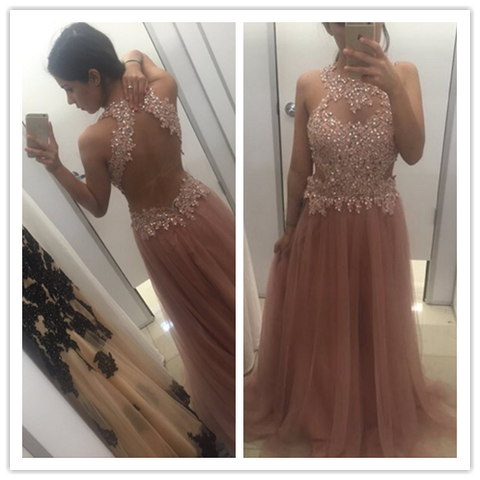 Glamorous Tulle A-Line Beading Real Made Prom Dresses