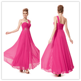 Long Hot Pink One Shoulder Bridesmaid Dress With Beaded Prom Dresses - Laurafashionshop