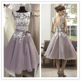 Short Lace and Tulle Celebrity Bridesmaid Dresses Prom Dresses - Laurafashionshop