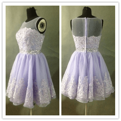 Lace Short Lavender Homecoming Dress Prom Dresses - Laurafashionshop